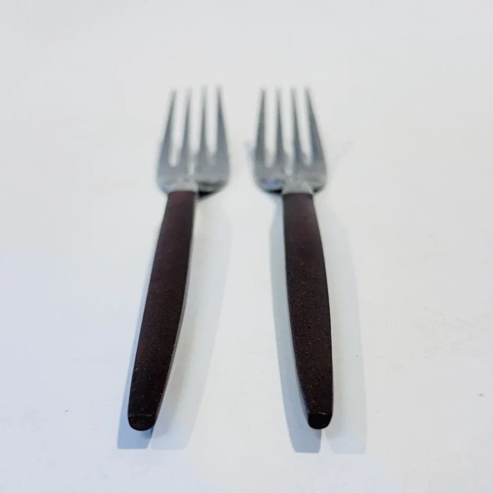 Vintage EKCO Eterna Stainless Steel Forks MCM‎ Wooden Handles Made in Japan